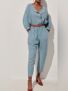 Rachel Comey Holt Jumpsuit Light Blue 100% linen size 6 USA/NYC made